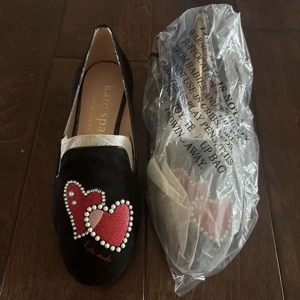 Kate Spade NY Women Size 7.5 B Lounge Hearts Loafers Love Heart Accents